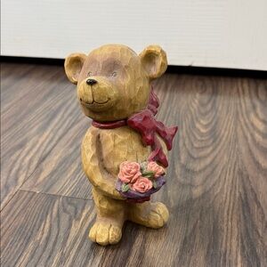 Vintage Charming Brown Bear Figurine with Red Scarf